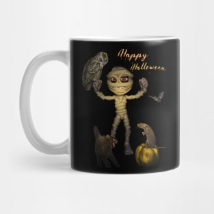 Funny halloween design with mummy, owl and pumpkin Mug